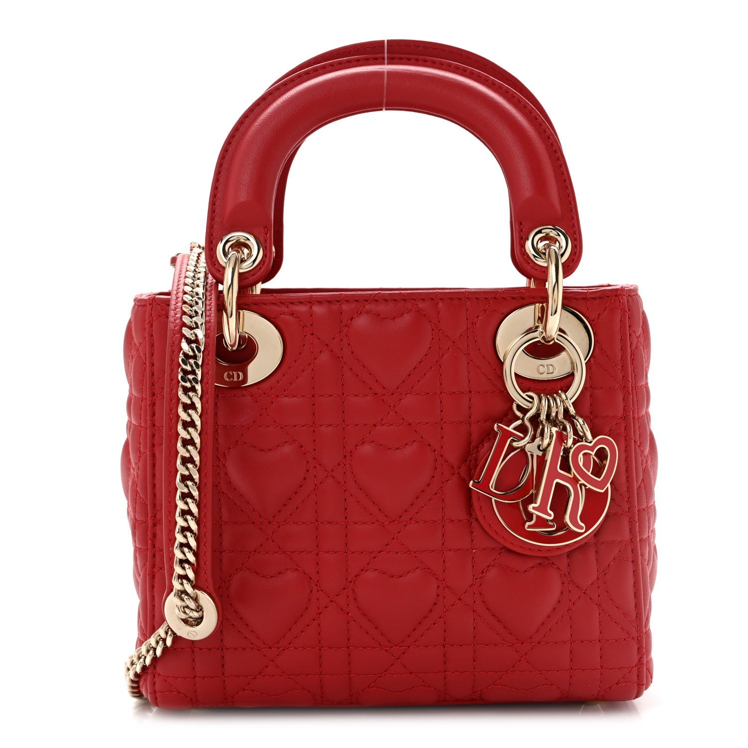 Christian Dior Calfskin Cannage Dioramour Mini Lady Dior Bag Bright Red