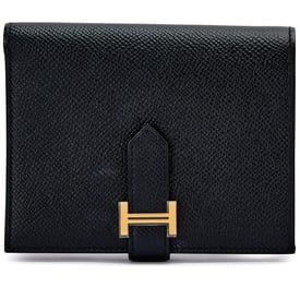 Hermes Black Epsom Bearn Compact Wallet Gold Hardware, 2023