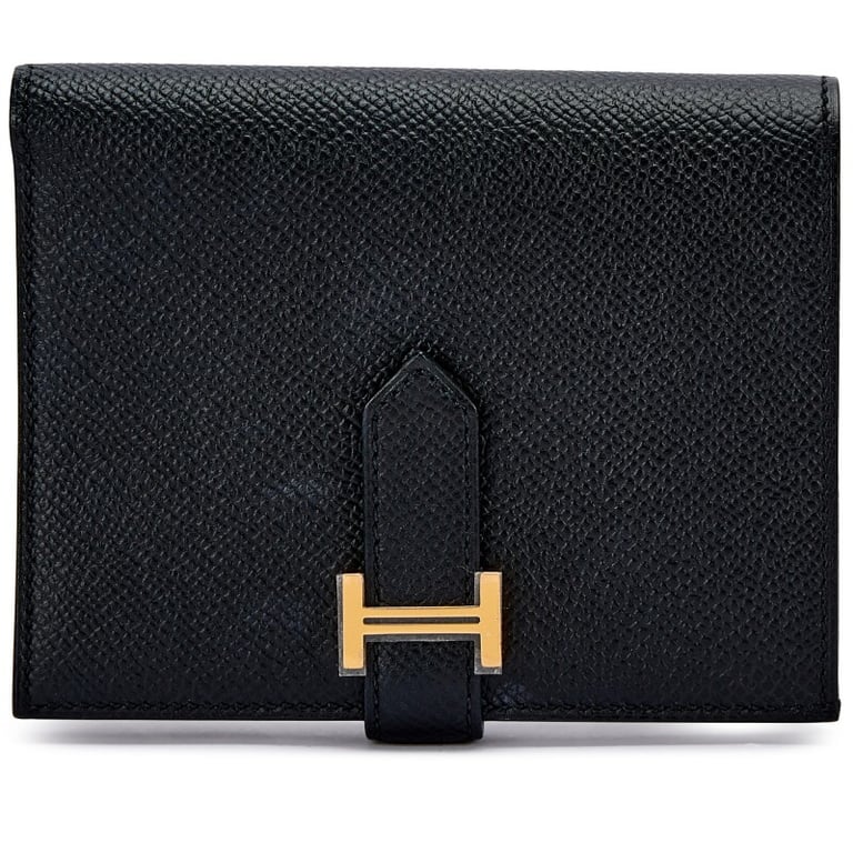 Hermes Black Epsom Bearn Compact Wallet Gold Hardware, 2023