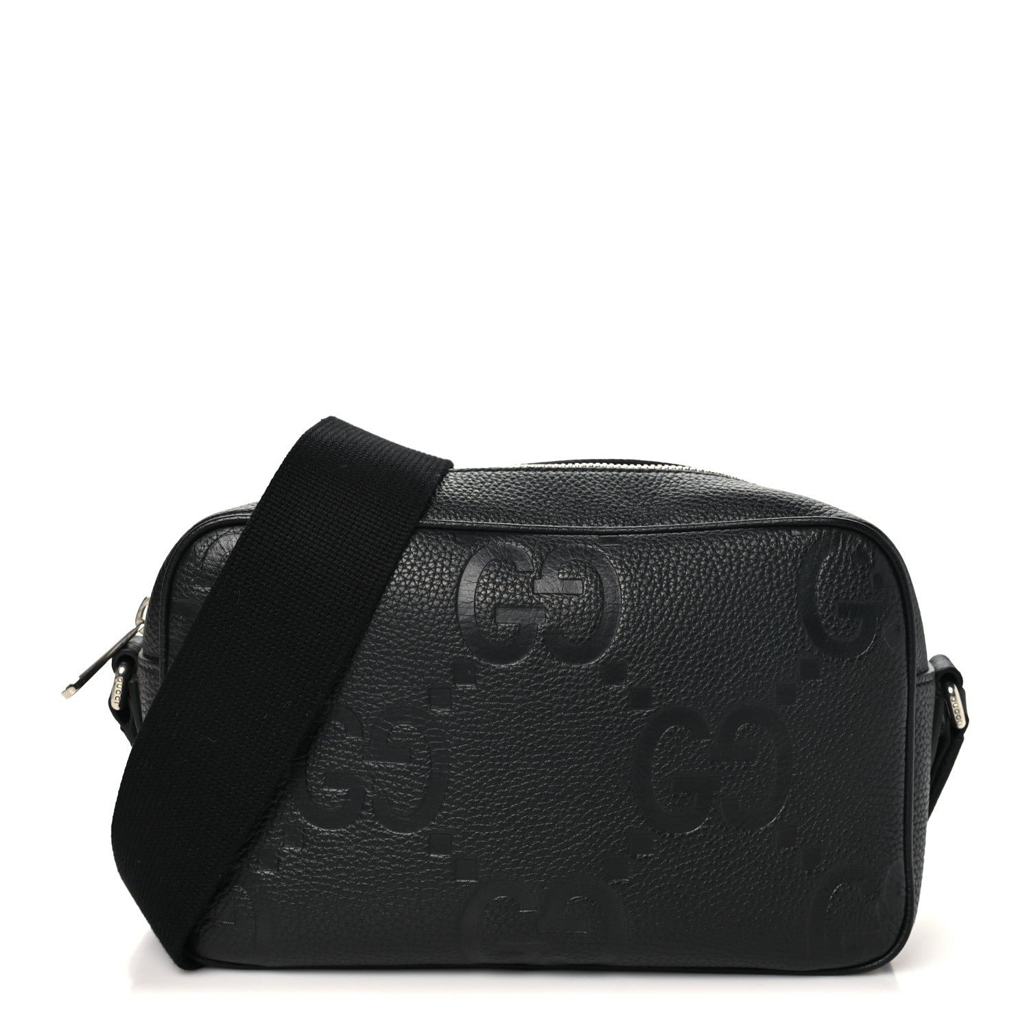 Gucci Piuma Calfskin Jumbo GG Embossed Messenger Bag Black