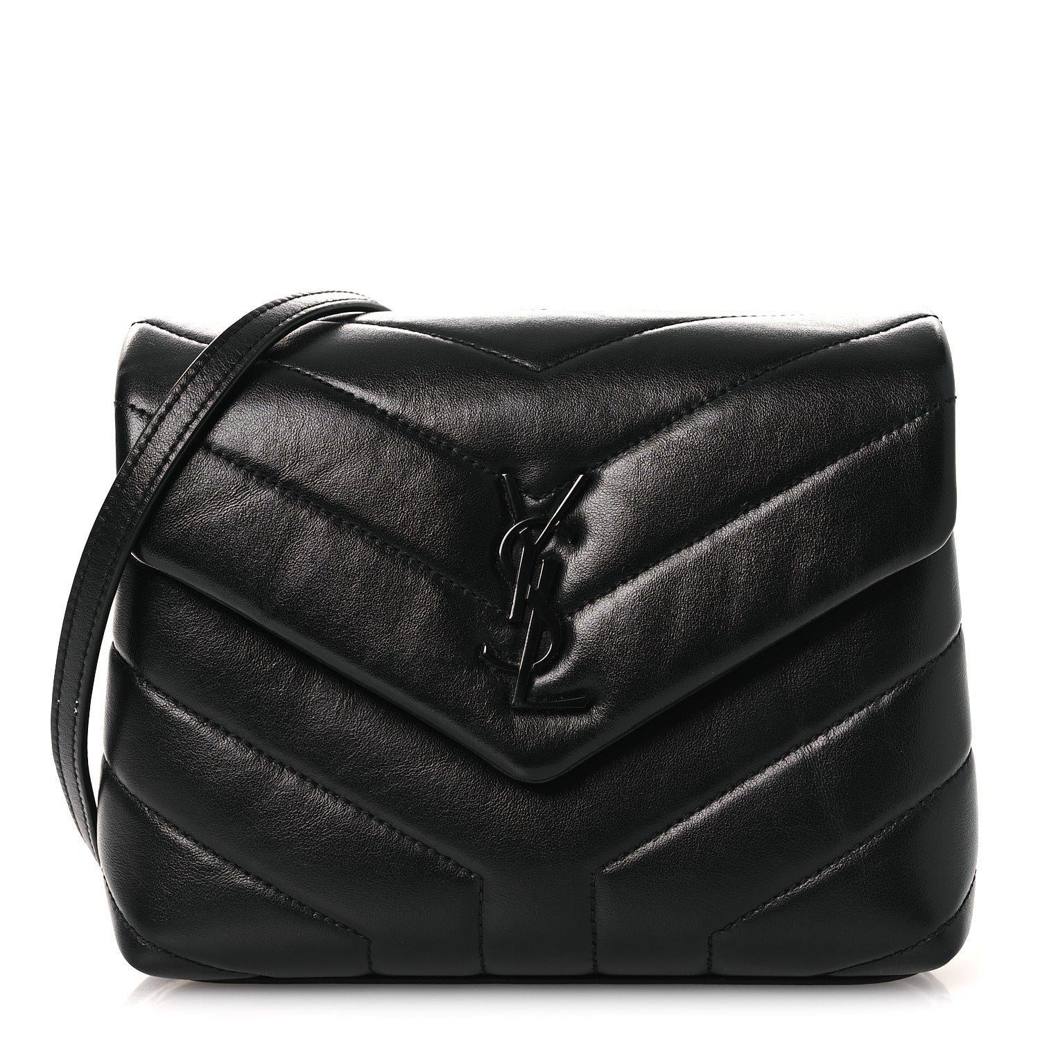 Saint Laurent Calfskin Y Quilted Monogram Monochrome Toy Loulou Crossbody Bag Black