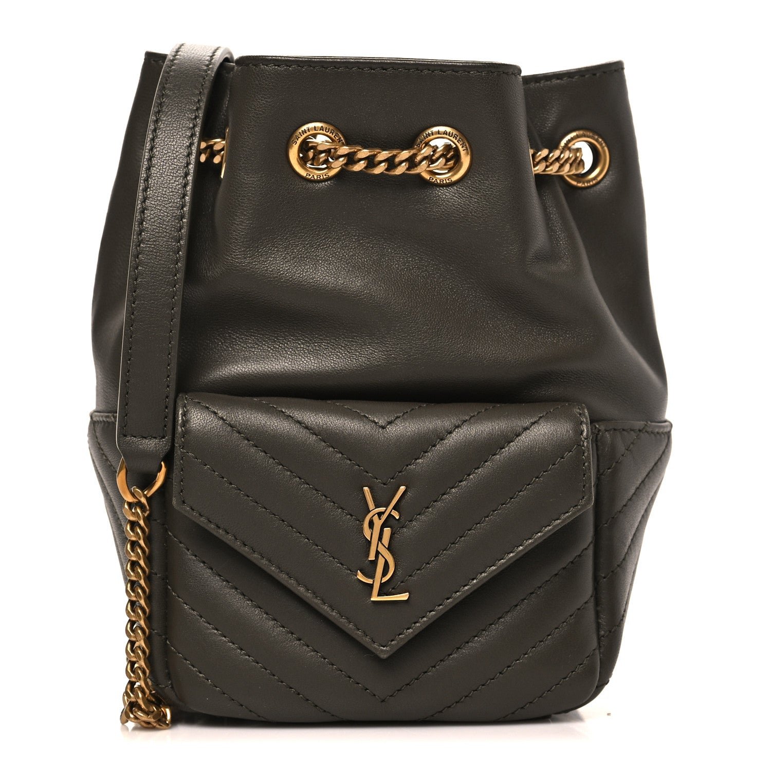 Saint Laurent Lambskin Matelasse Monogram Joe Nano Bucket Bag Light Musk