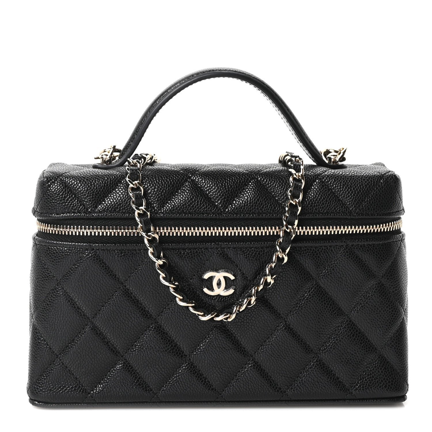 Caviar Quilted Top Handle Slim Vanity With Chain Black