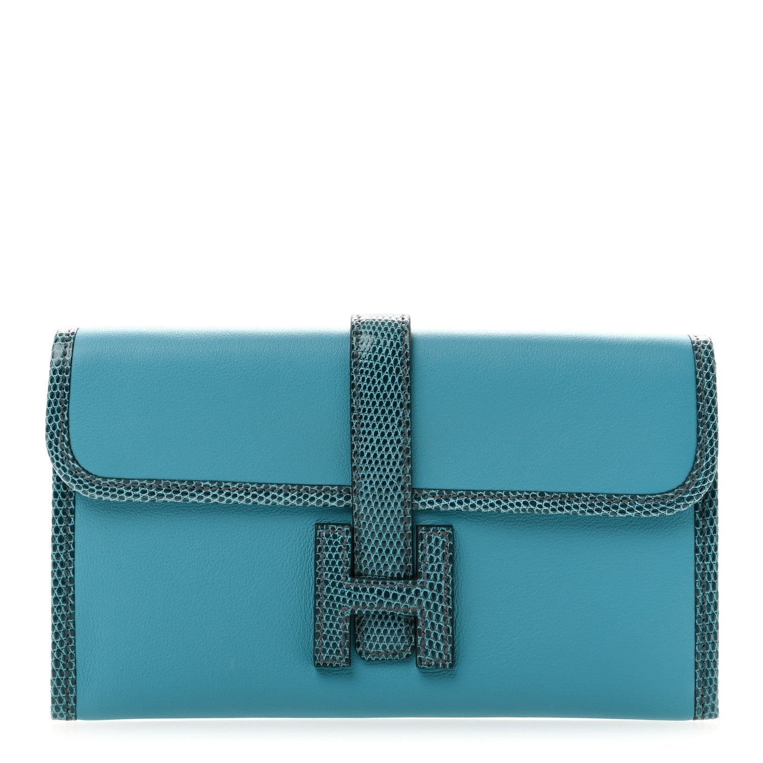 Hermes Hermes Swift Lizard Jige Elan Touch Duo Clutch Bleu Paon Mykonos