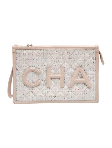 Tweed & PVC Logo Wristlet