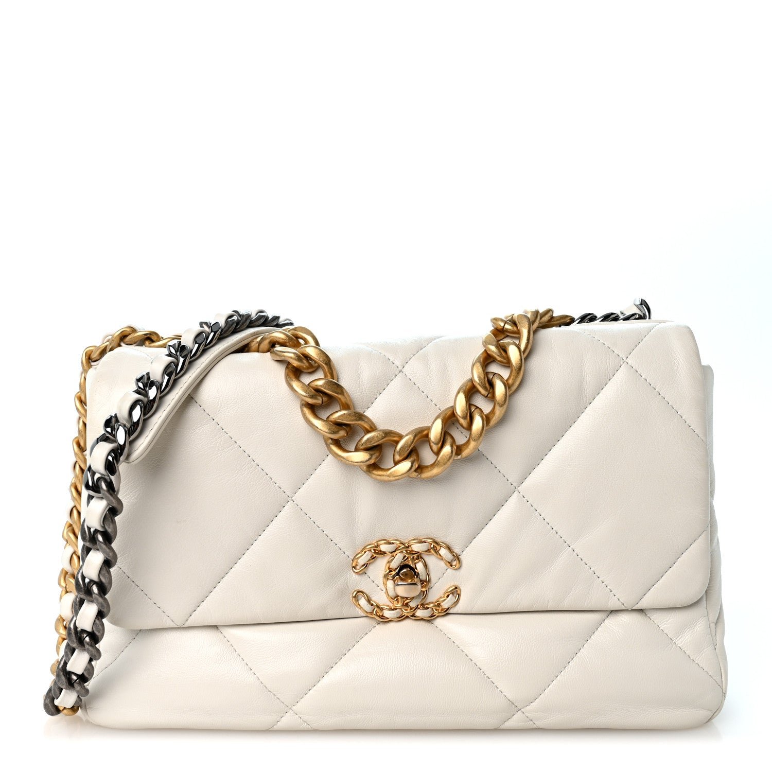 Chanel Goatskin Quilted Large Chanel 19 Flap White