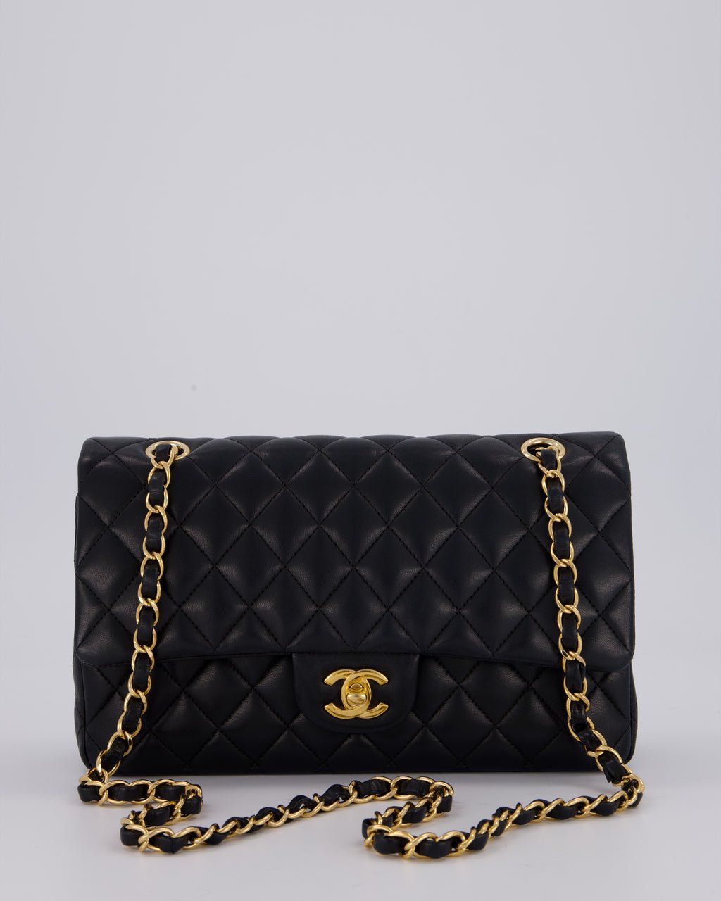 Chanel Black Classic Medium Double Flap Bag in Lambskin Leather with Gold Hardware