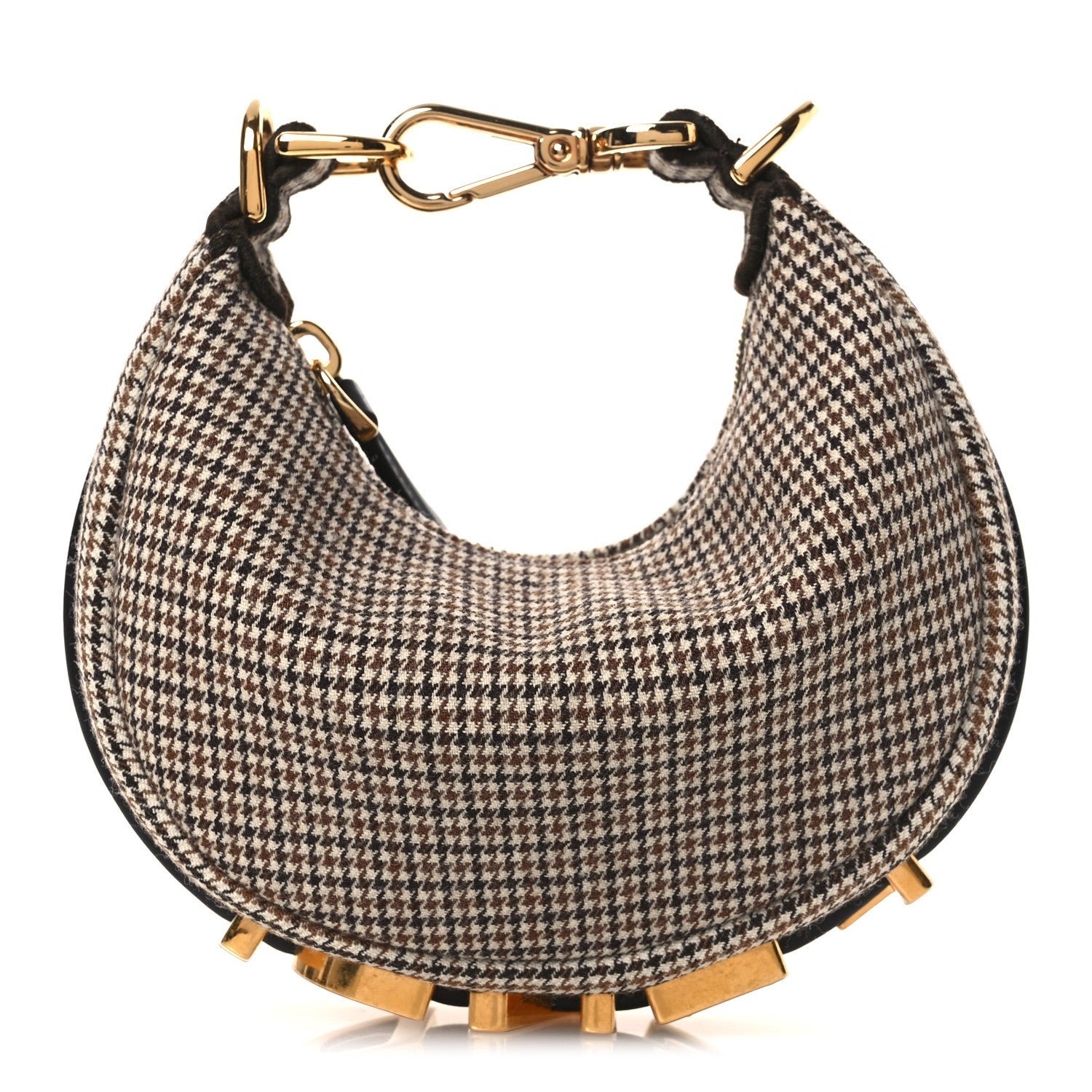Fendi Wool Nappa Micro Houndstooth Nano Fendigraphy Hobo Charm Beige Moro
