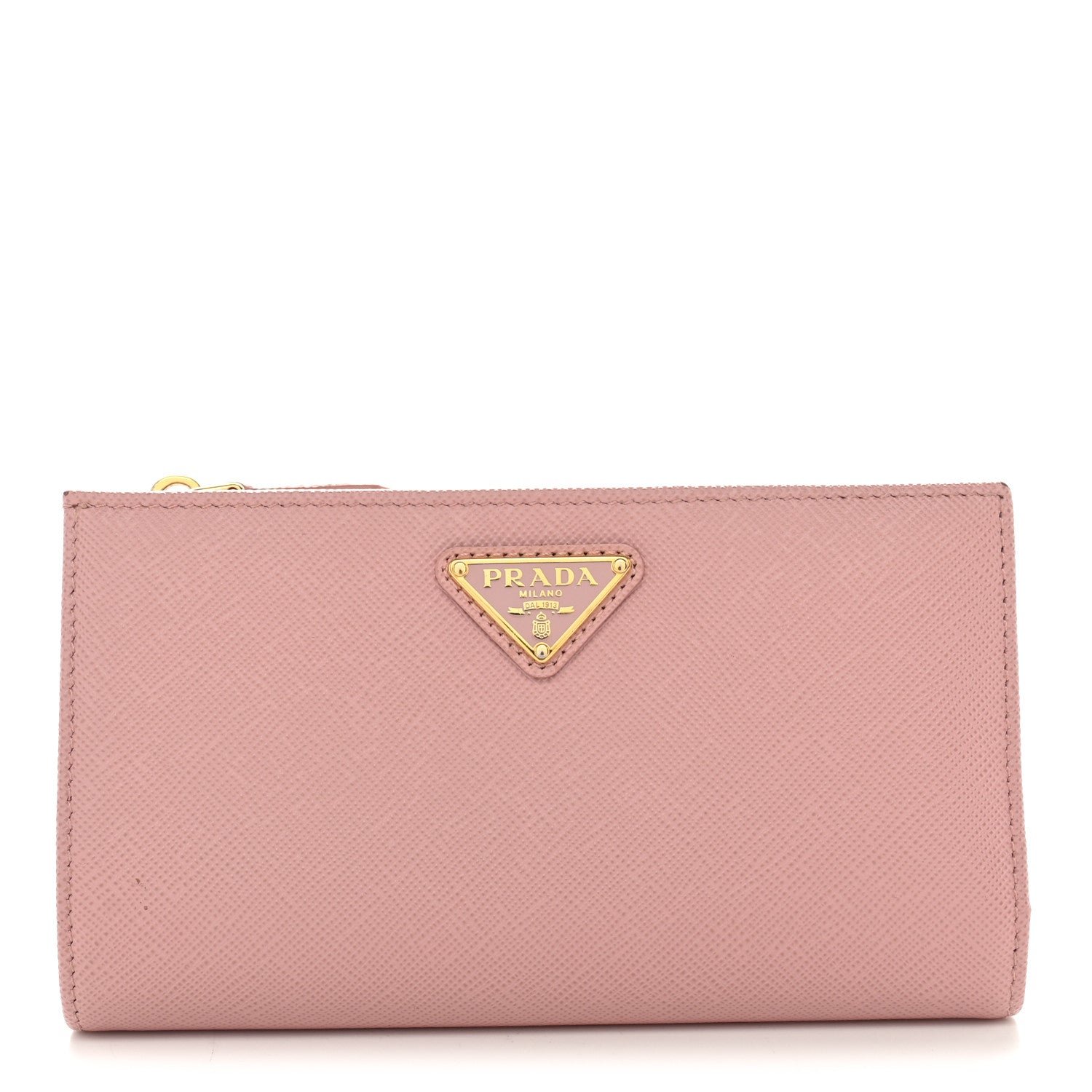 Prada Saffiano Calfskin Triangle Continental Wallet Baby Pink