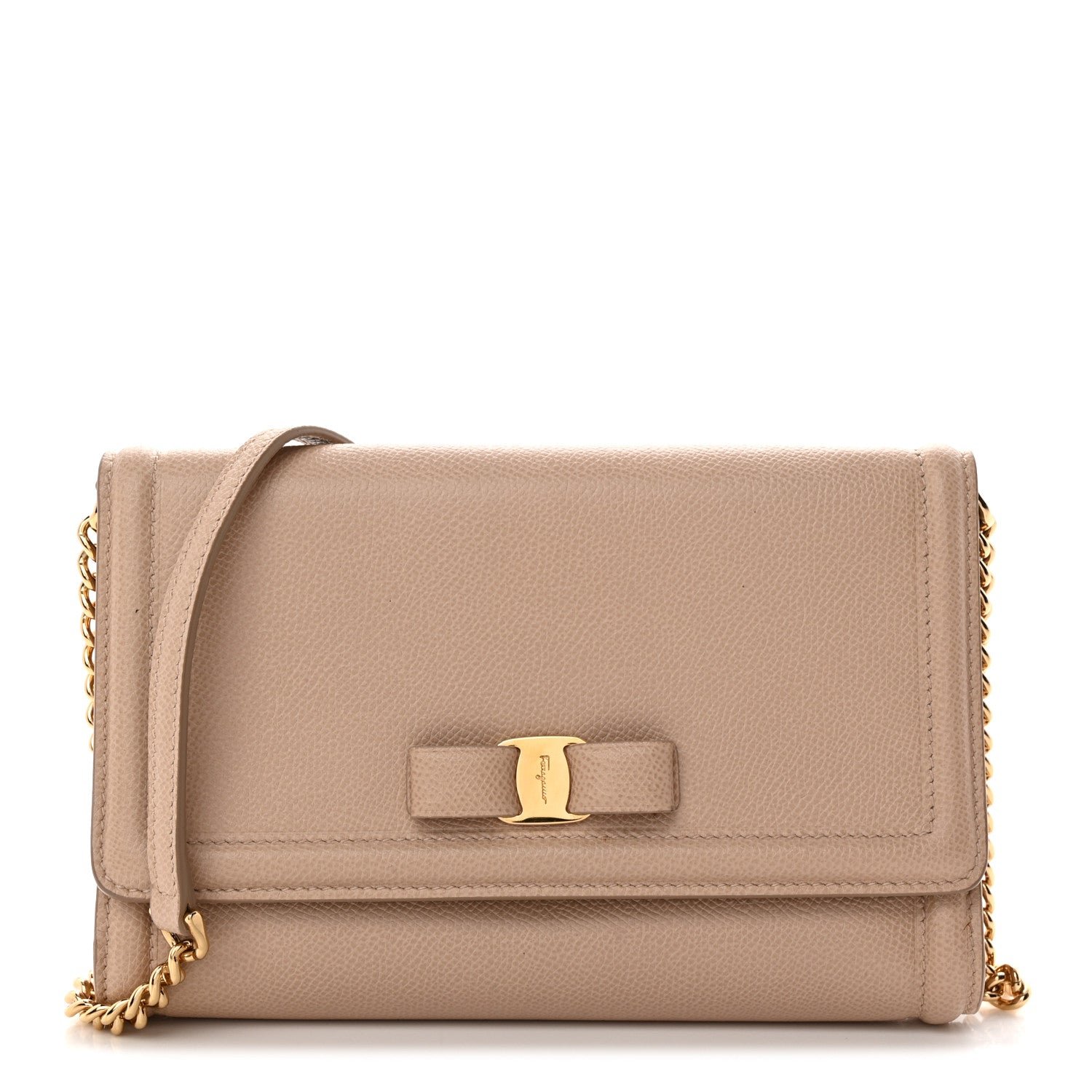 Salvatore Ferragamo Printed Calfskin Ginny Shoulder Bag Beige