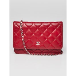 Chanel Chanel Red Quilted Lambskin Leather Classic WOC Clutch Bag