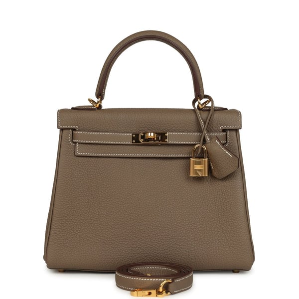 Pre-owned Hermes Kelly Retourne 25 Etoupe Togo Gold Hardware