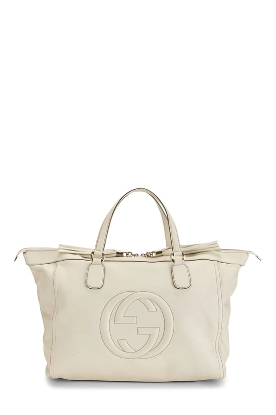 White Leather Soho Zip Tote