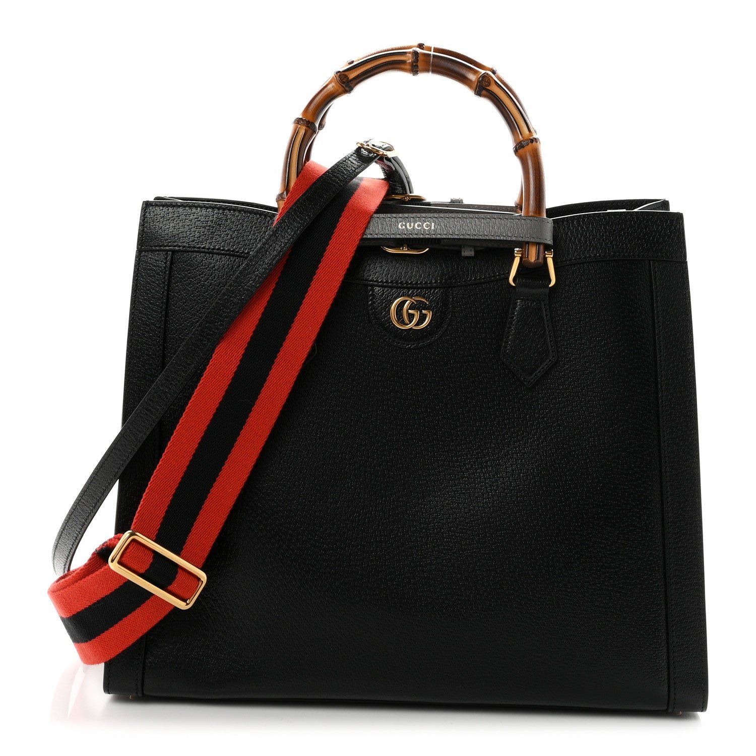Gucci Textured Dollar Calfskin Web Medium Diana Tote Bag Black Dusty Grey