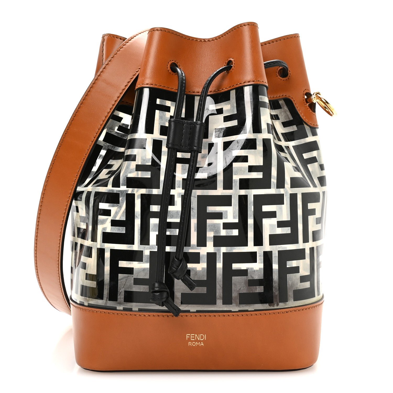 Fendi TPU FF Vitello Aura F is Fendi Grande Mon Tresor Bucket Bag Black Cuoio