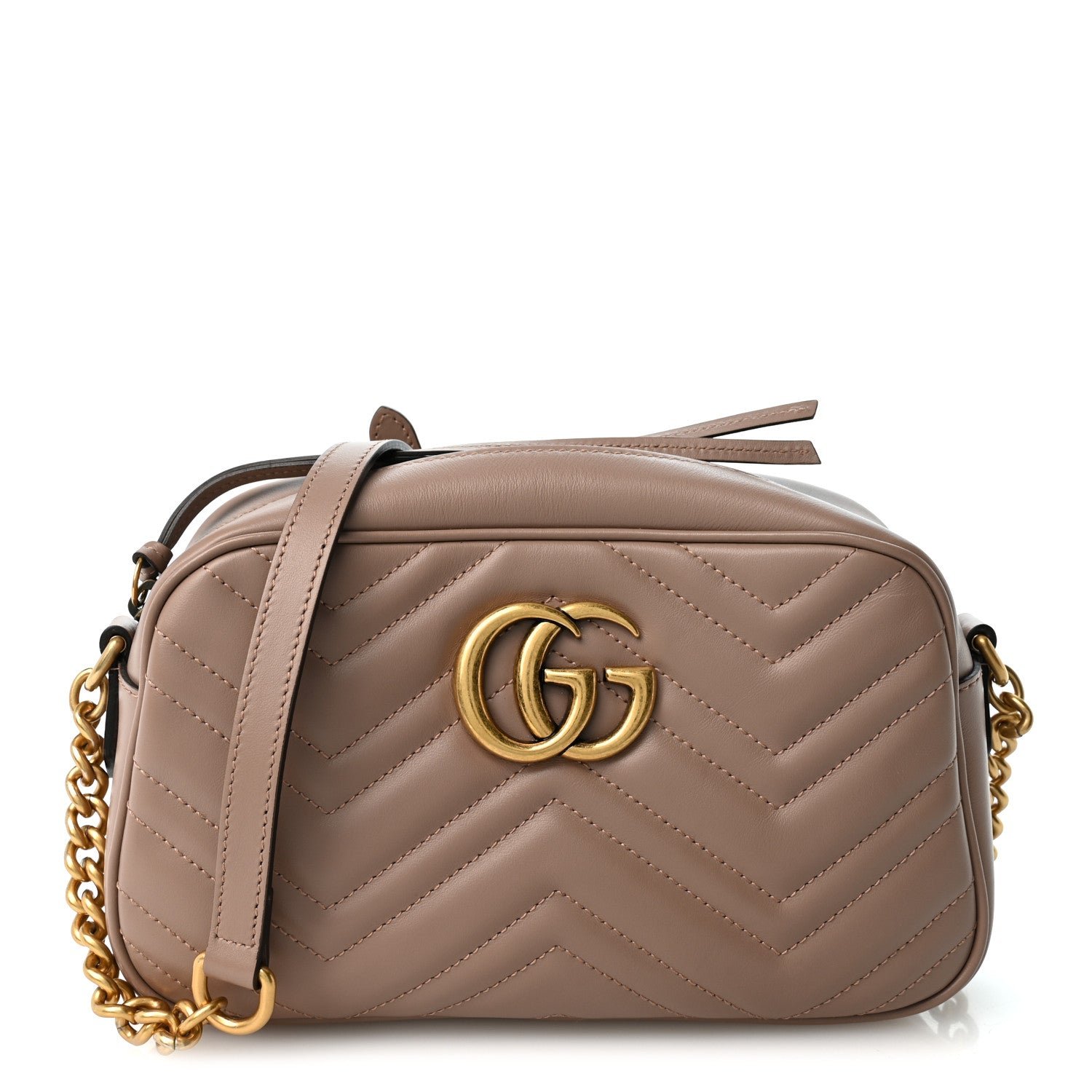 Gucci Calfskin Matelasse Small GG Marmont Chain Shoulder Bag Porcelain Rose
