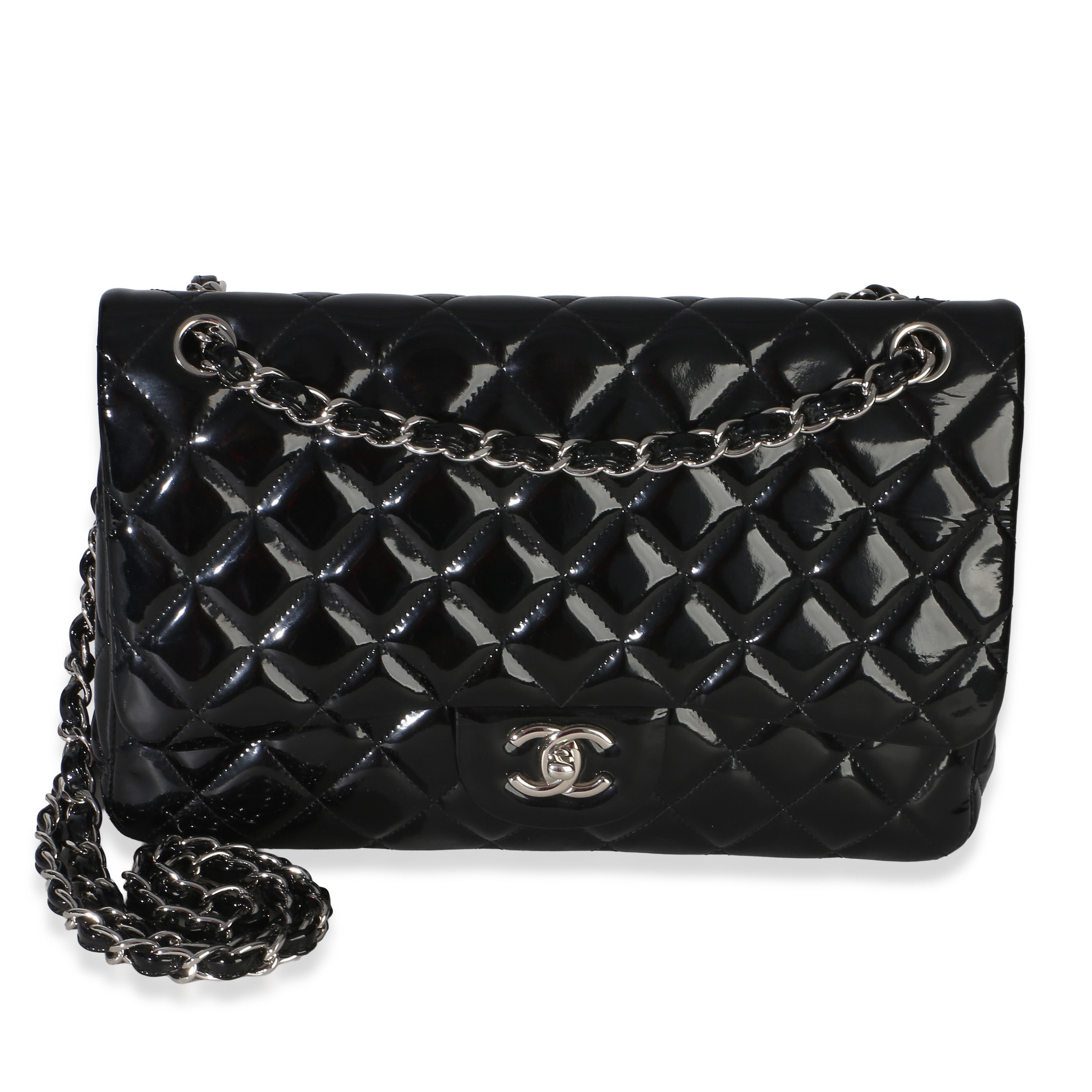 Black Quilted Patent Jumbo Classic Double Flap Bag