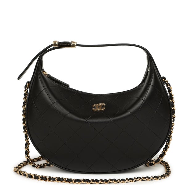 Chanel Top Handle Soft Hobo with Chain Black Lambskin Gold Hardware