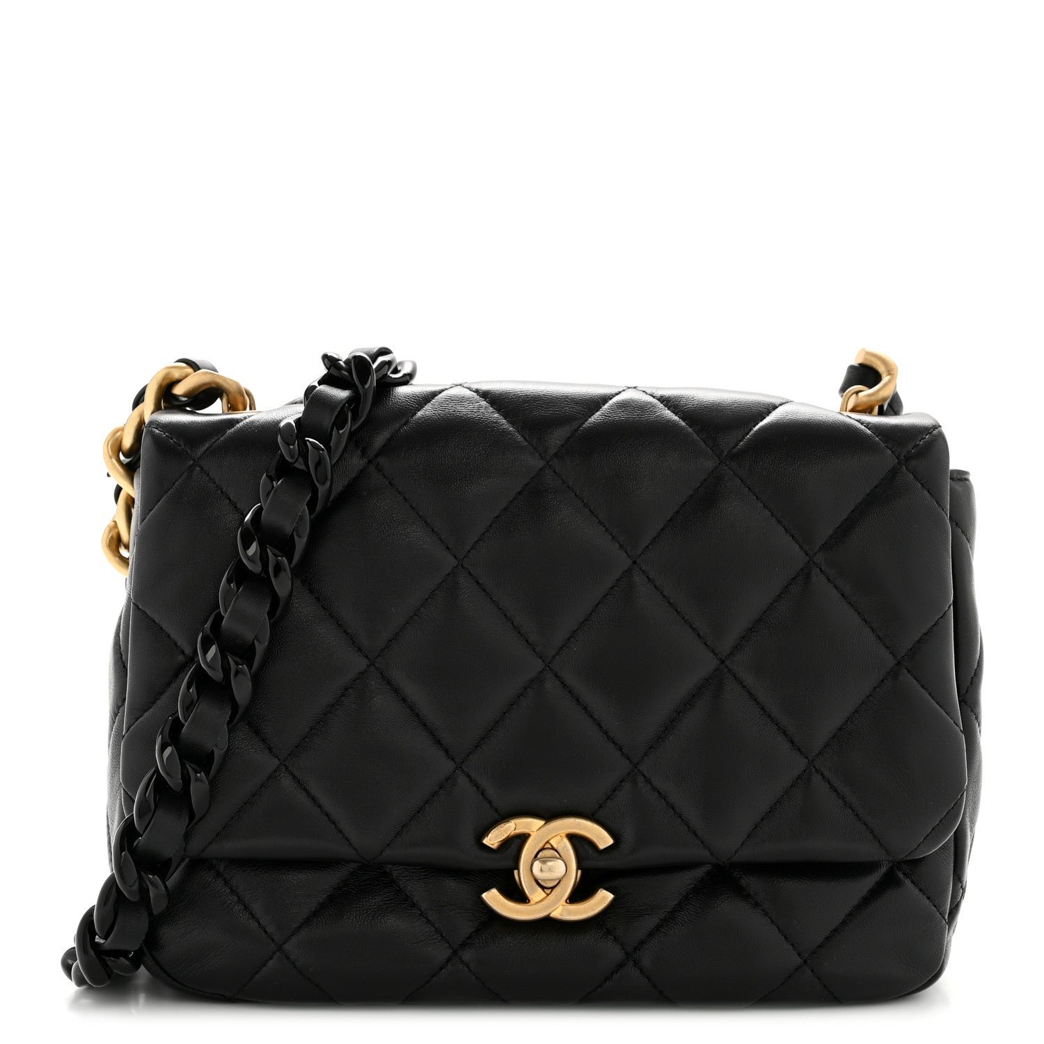 Chanel Lambskin Quilted Small Lacquered Chain Flap Black