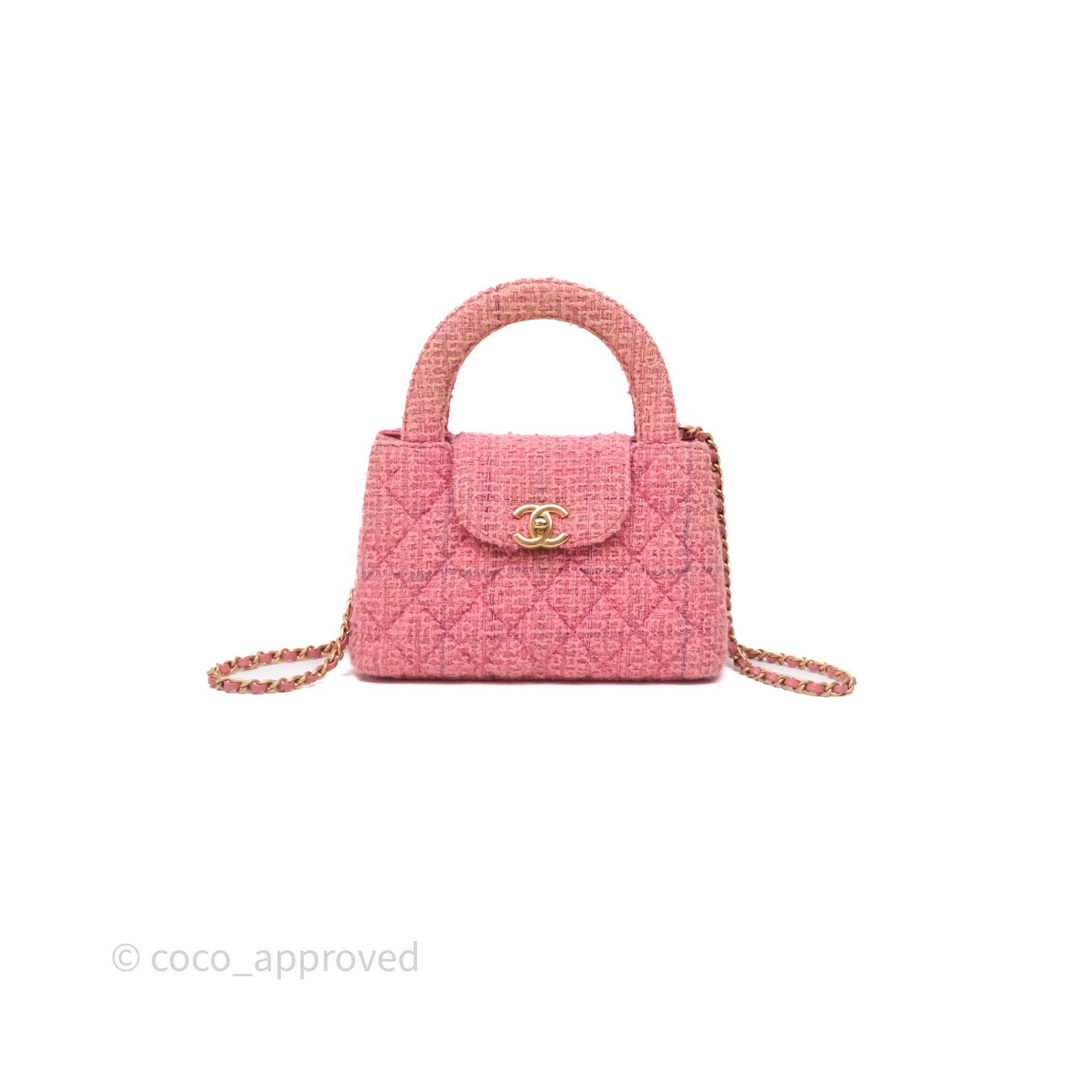 Chanel Kelly Bag Pink Tweed Aged Gold Hardware