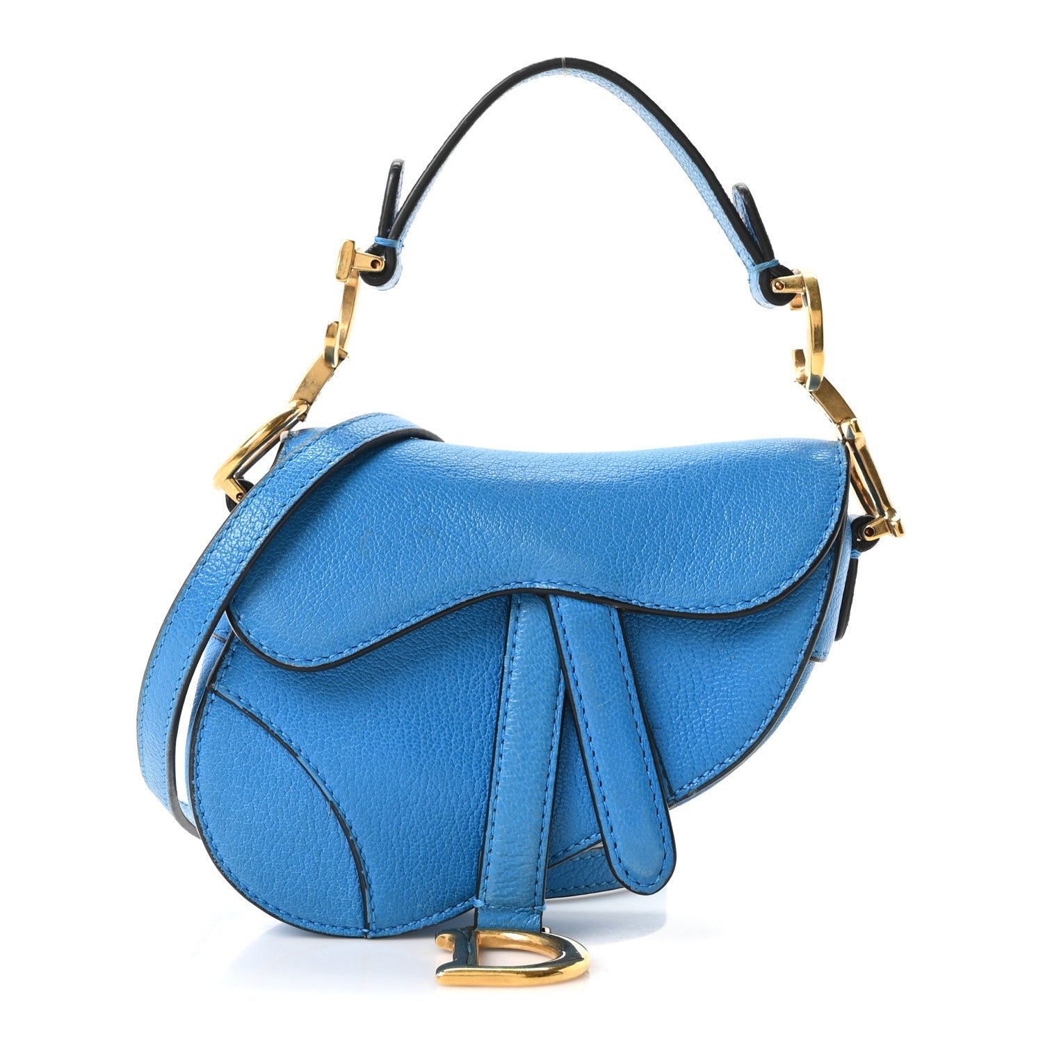 Christian Dior Goatskin Micro Saddle Bag With Strap Blue