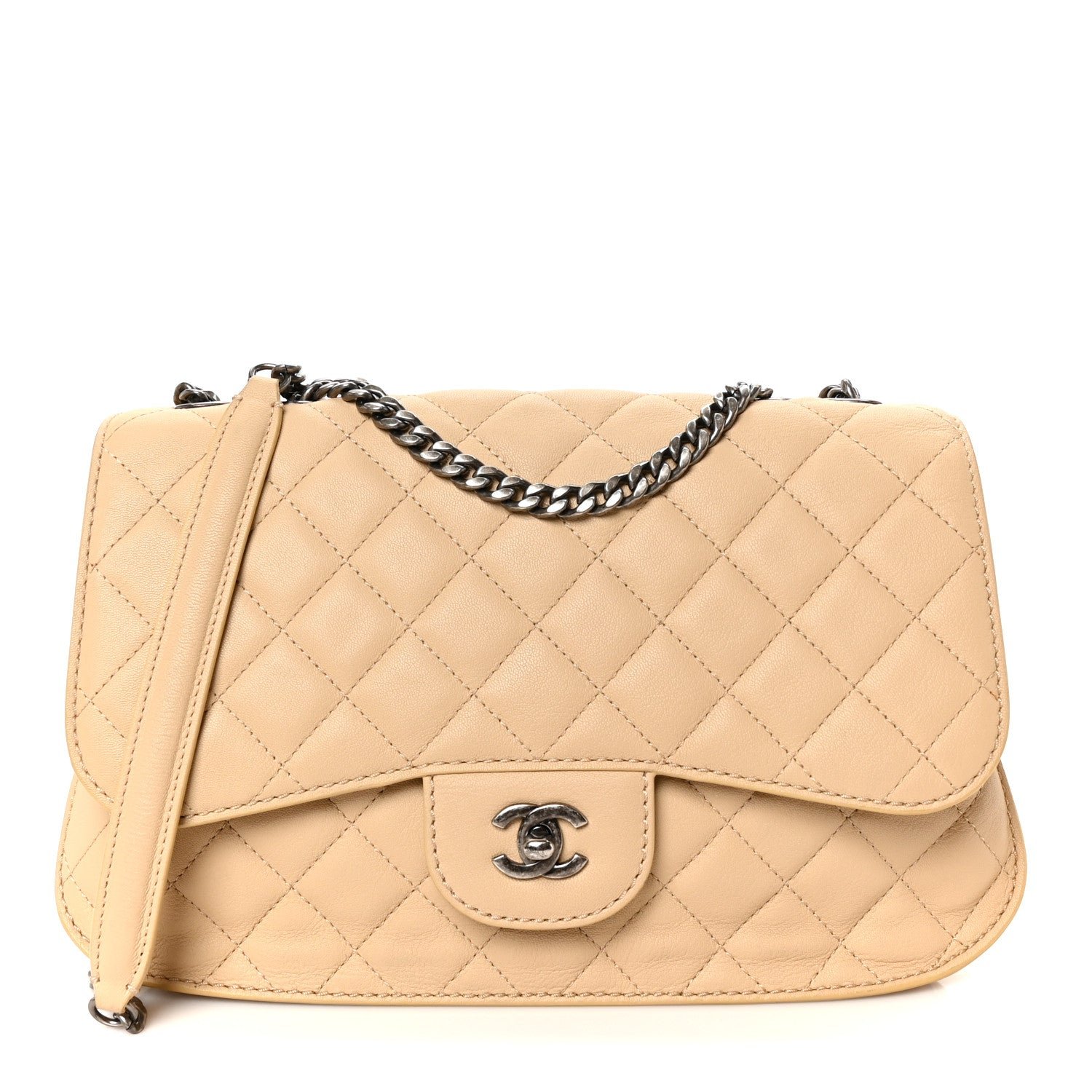 Chanel Lambskin Quilted Large Natural CC Flap Beige