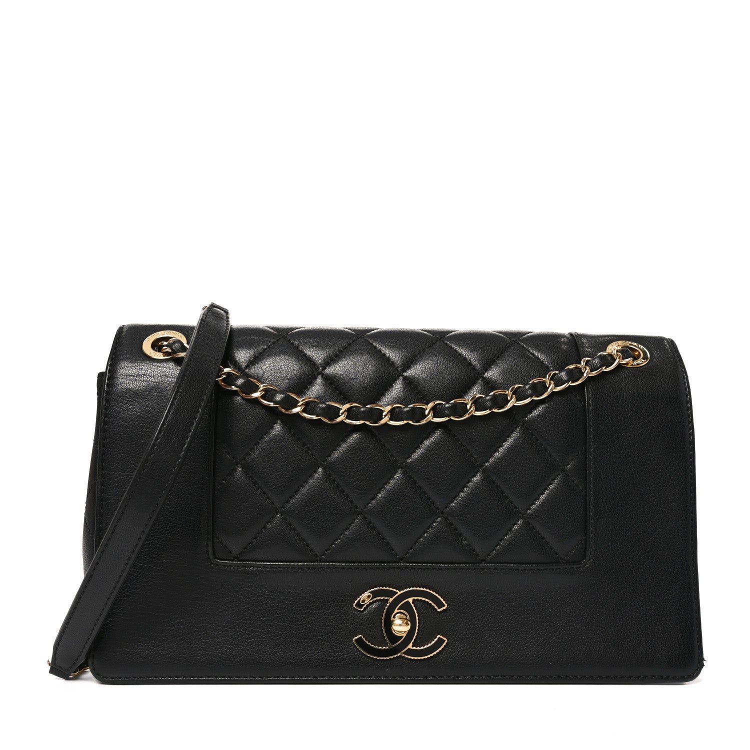 Chanel Sheepskin Quilted Vintage Mademoiselle Flap Black