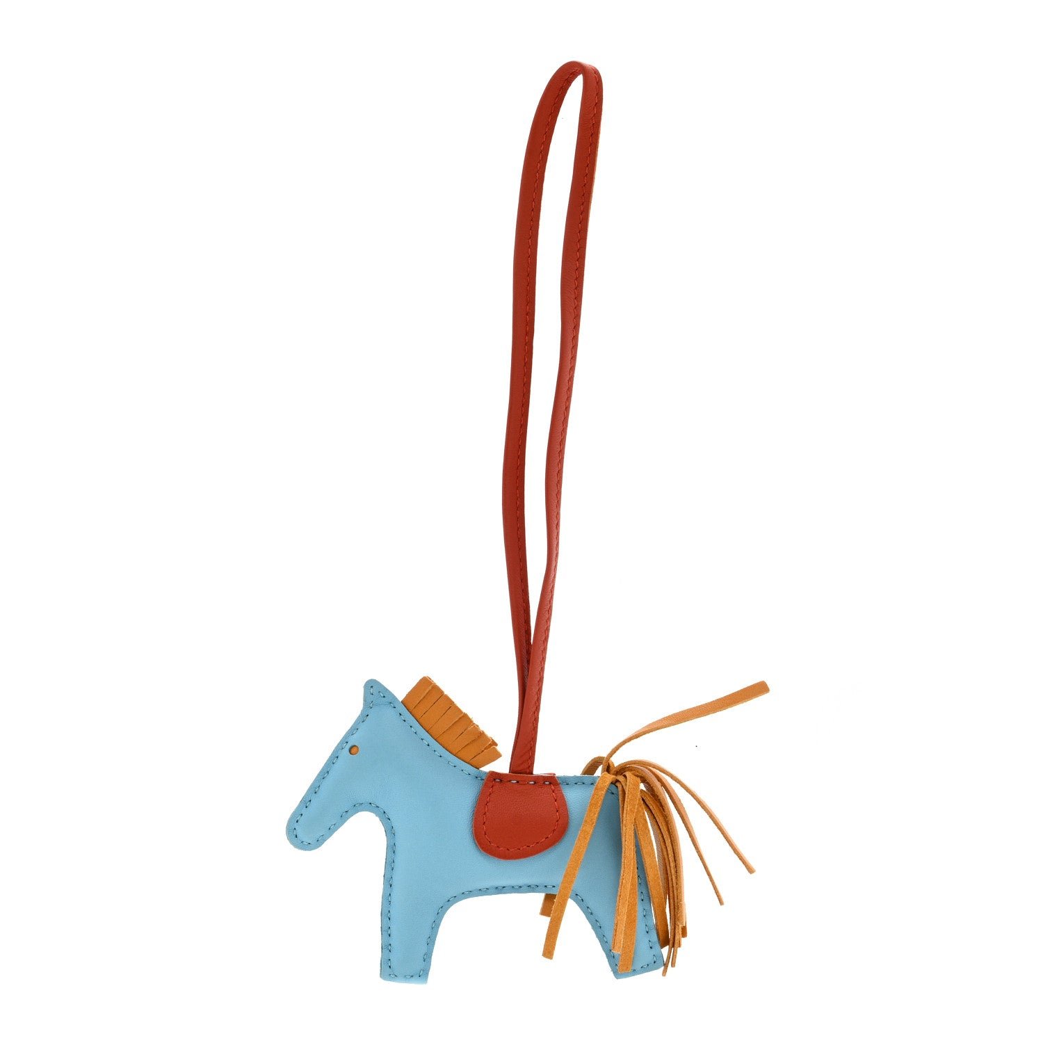 Hermes Milo Lambskin Grigri Rodeo Horse Bag Charm PM Celeste Naturel Bouton D' Or Cornaline