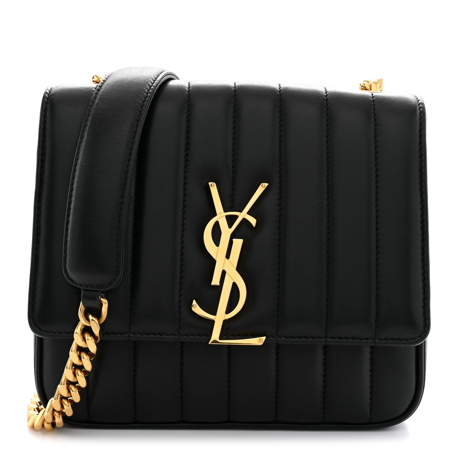 Saint Laurent Lambskin Matelasse Monogram Medium Vicky Chain Bag Black