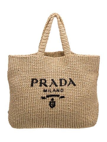 Enameled Metal Triangle Raffia Logo Tote