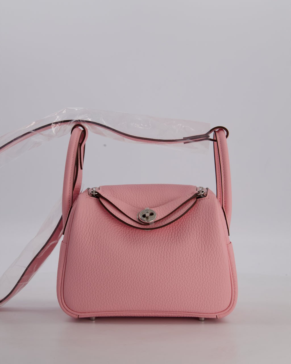 *SUPER HOT* Hermès Mini Lindy II Bag in Rose Sakura Taurillon Clemence Leather with Palladium Hardware