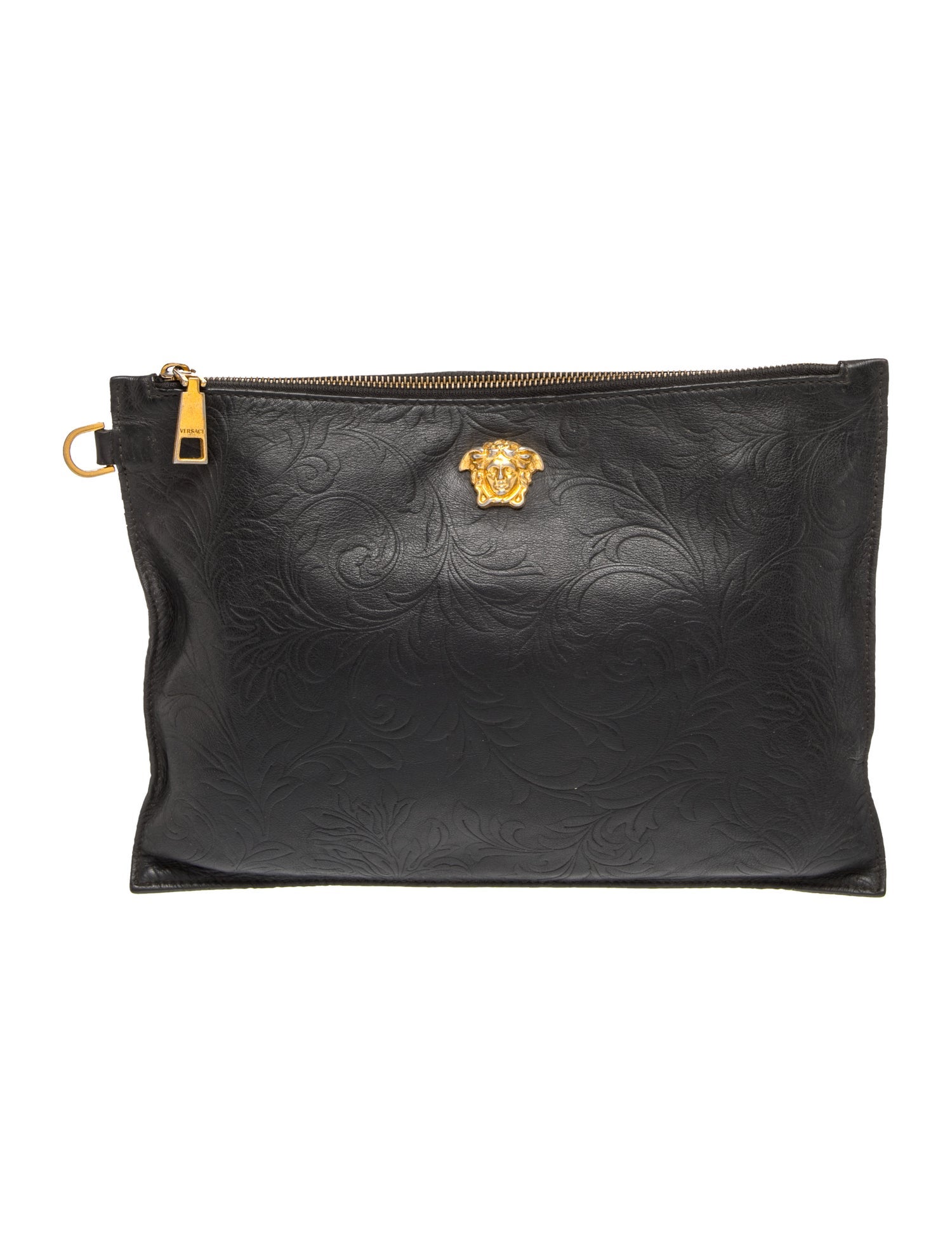 Leather Medusa Barocco Embossed Clutch Pouch Large