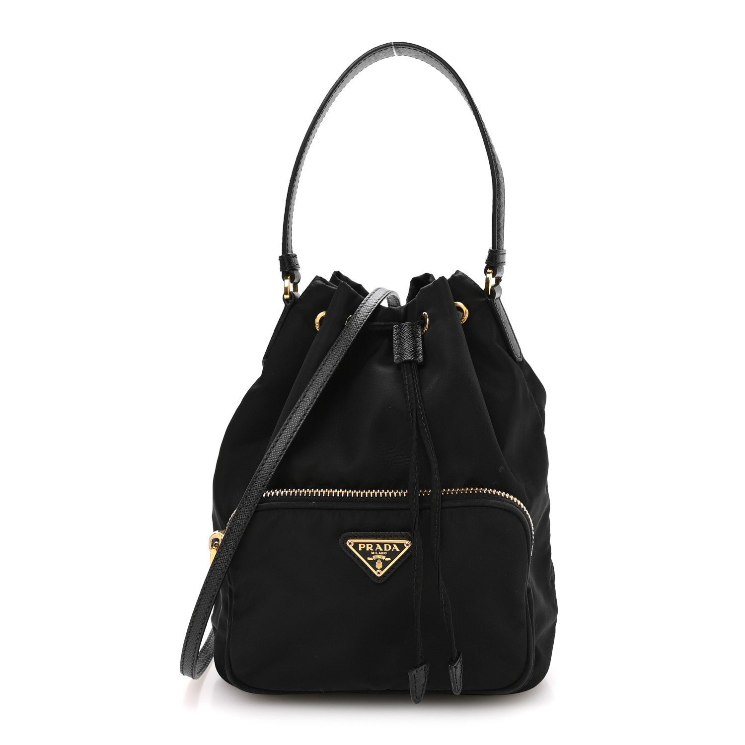 Prada Re-Nylon Saffiano Duet Bucket Crossbody Bag Black Black