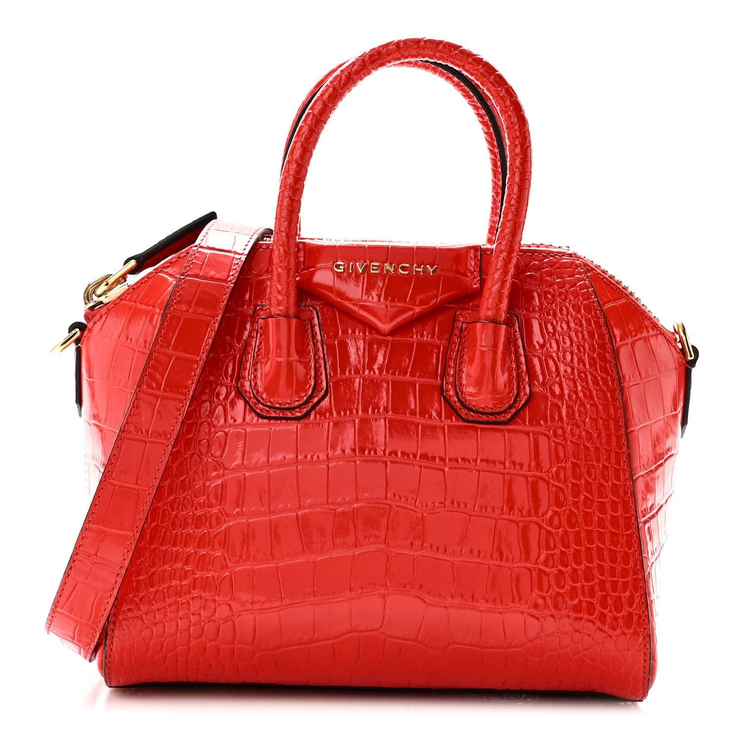 Givenchy Calfskin Crocodile Embossed Mini Antigona Red
