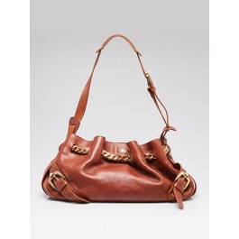 Burberry Burberry Brown Pebbled Leather Margaret Shoulder Bag