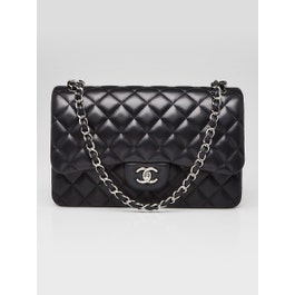 Chanel Black Quilted Lambskin Leather Classic Jumbo Double Flap Bag