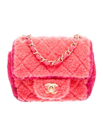 Shearling Tweed Mini Square Flap Bag
