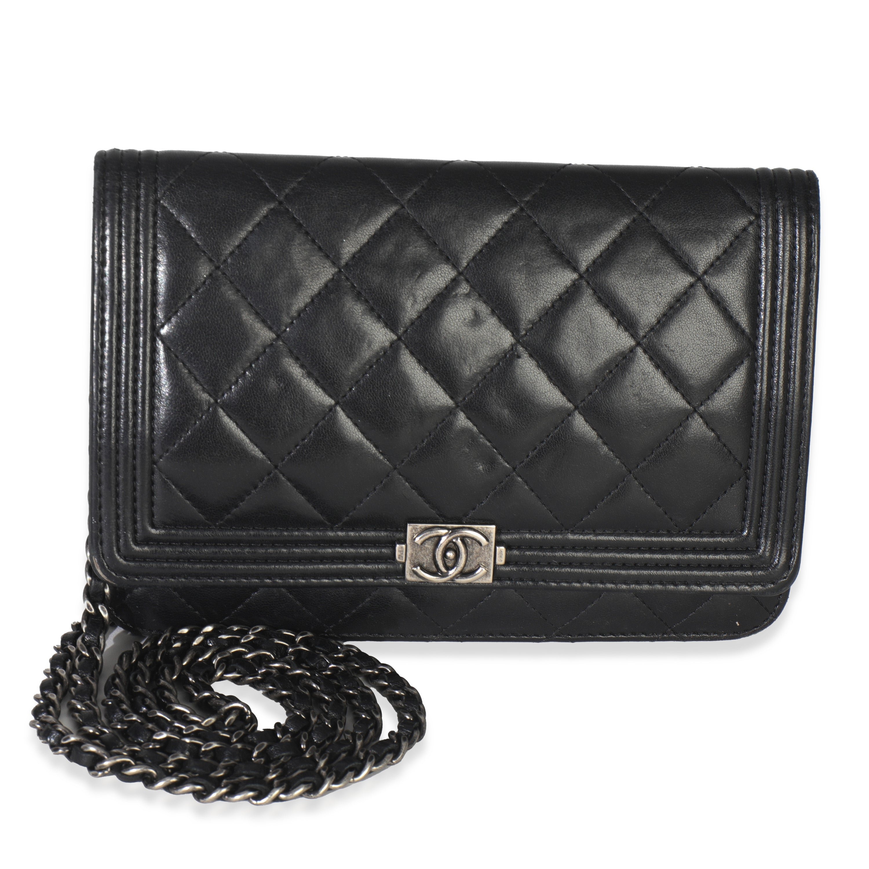 Chanel Black Quilted Lambskin Boy Wallet On Chain