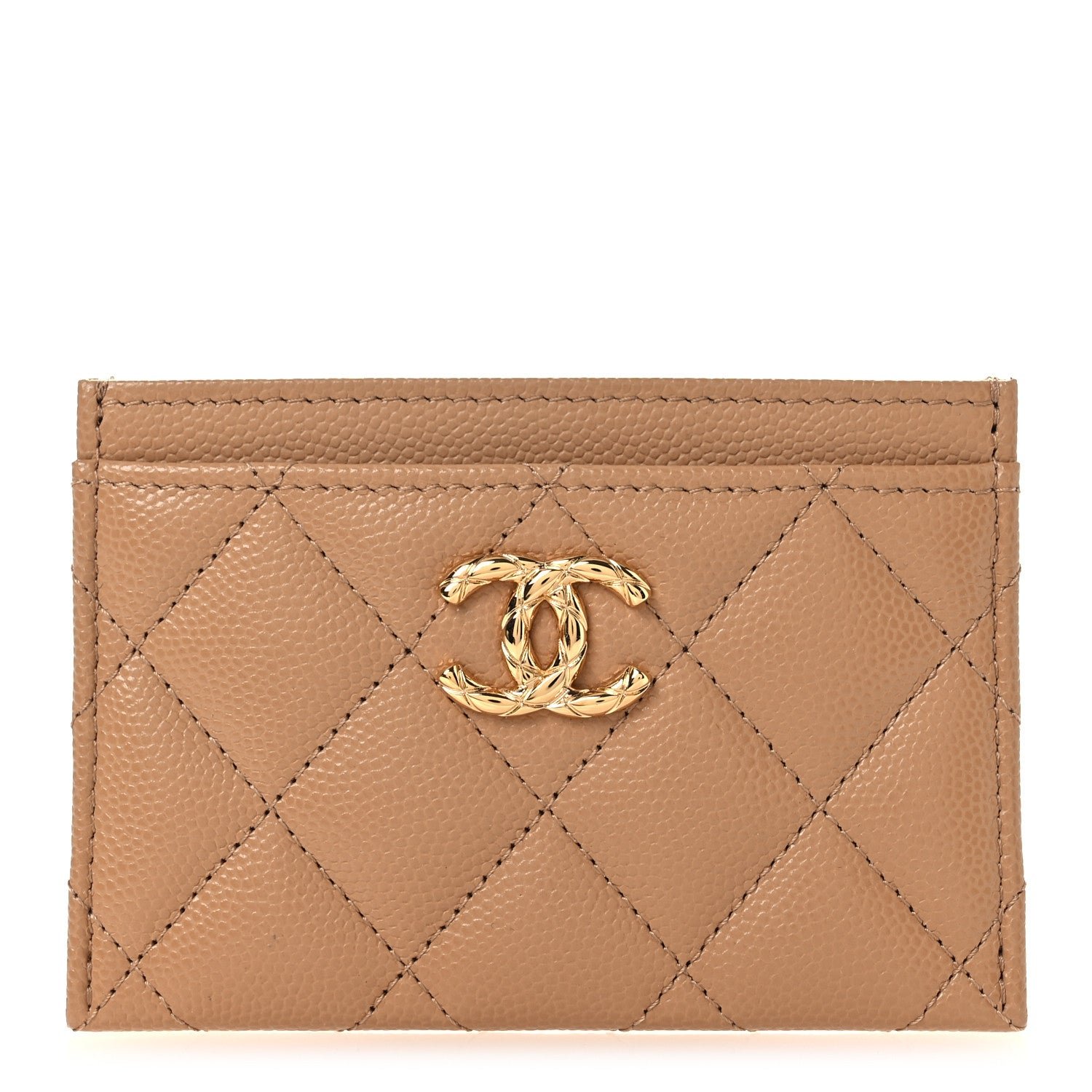 Chanel Caviar Quilted CC Card Holder Beige