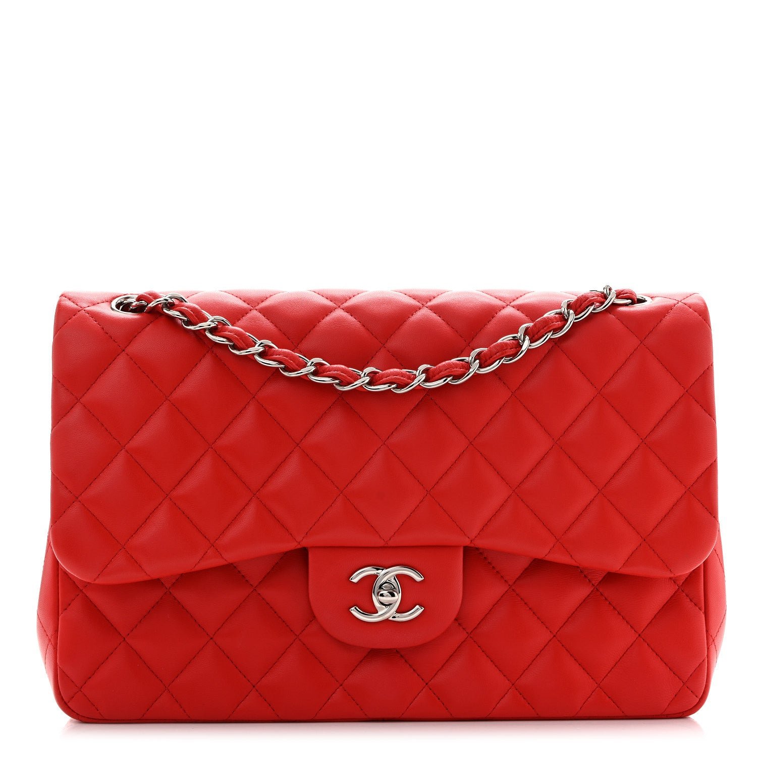 Chanel Lambskin Quilted Jumbo Double Flap Red