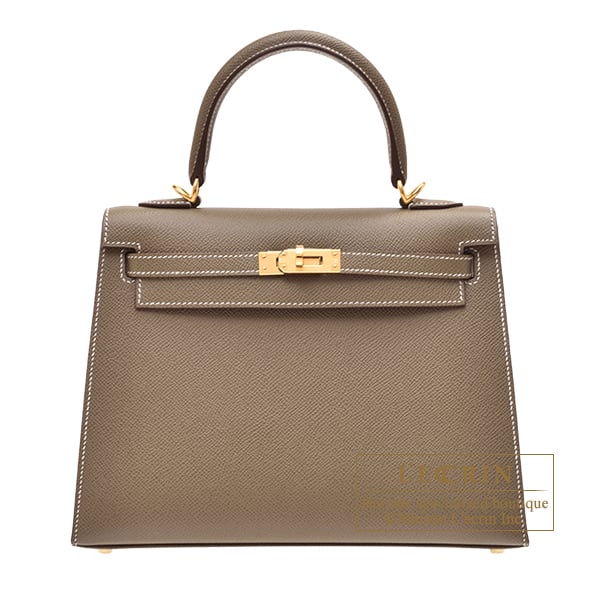 Hermes Kelly bag 25 Sellier Etoupe grey Epsom leather Gold hardware