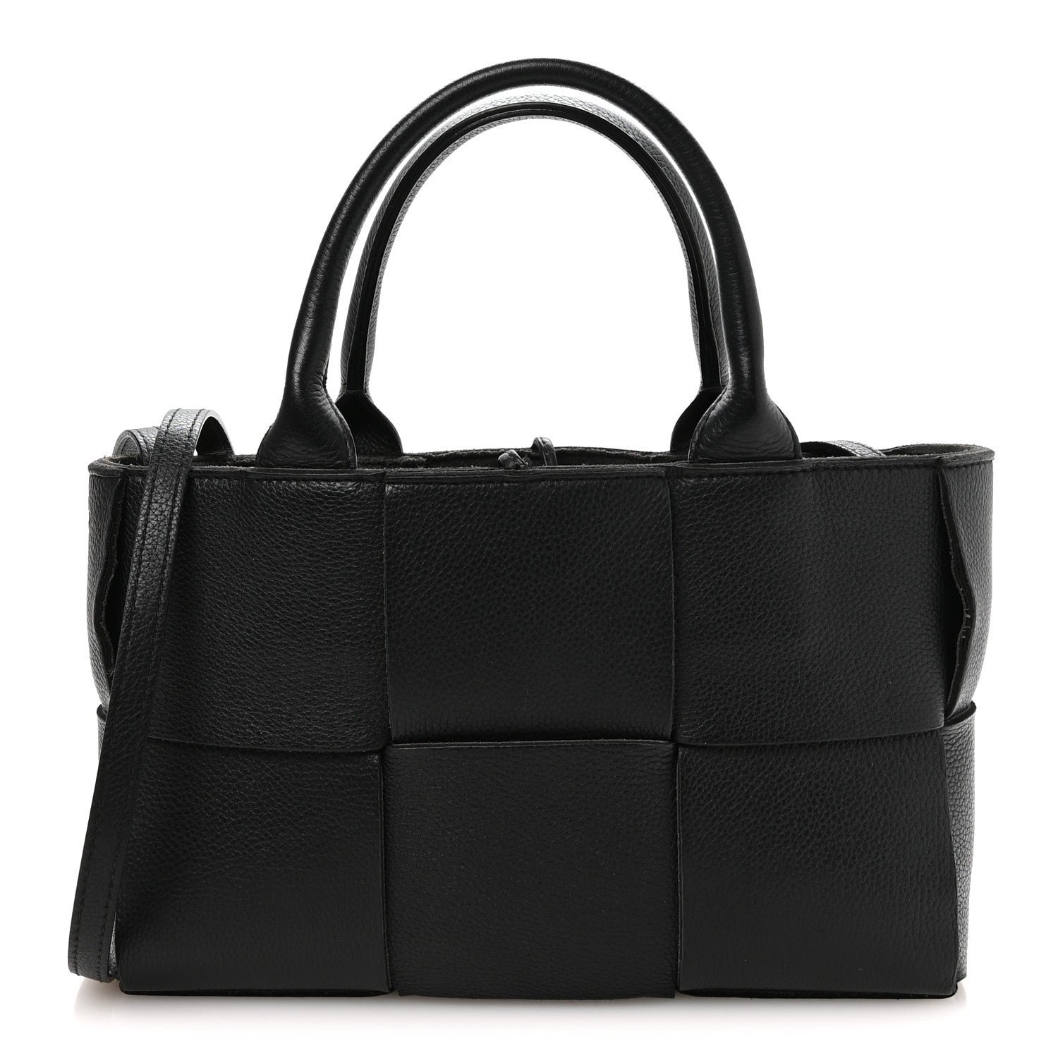 Bottega Veneta Grained Calfskin Maxi Intrecciato Mini Arco Tote Black