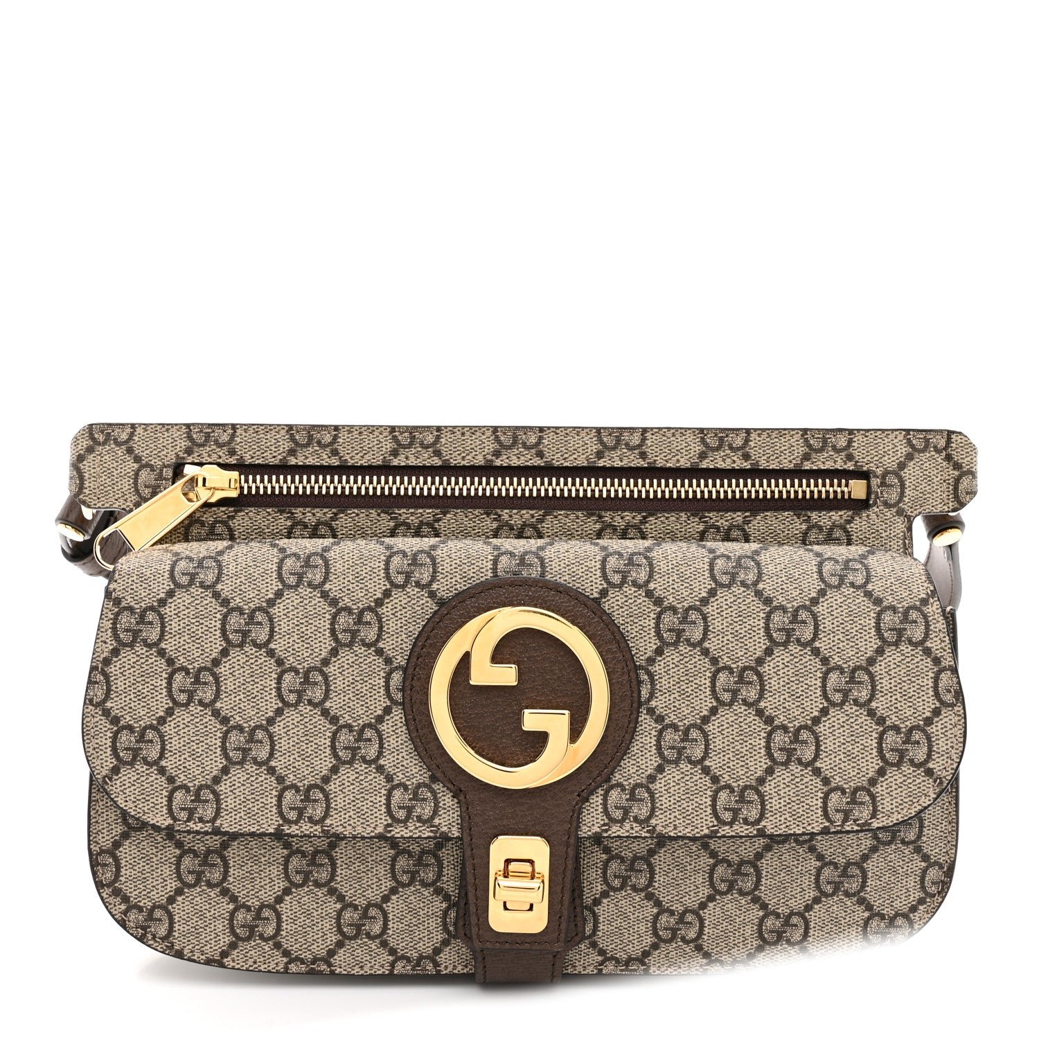 Gucci GG Supreme Monogram Textured Dollar Calfskin Blondie Belt Bag Beige Ebony New Acero