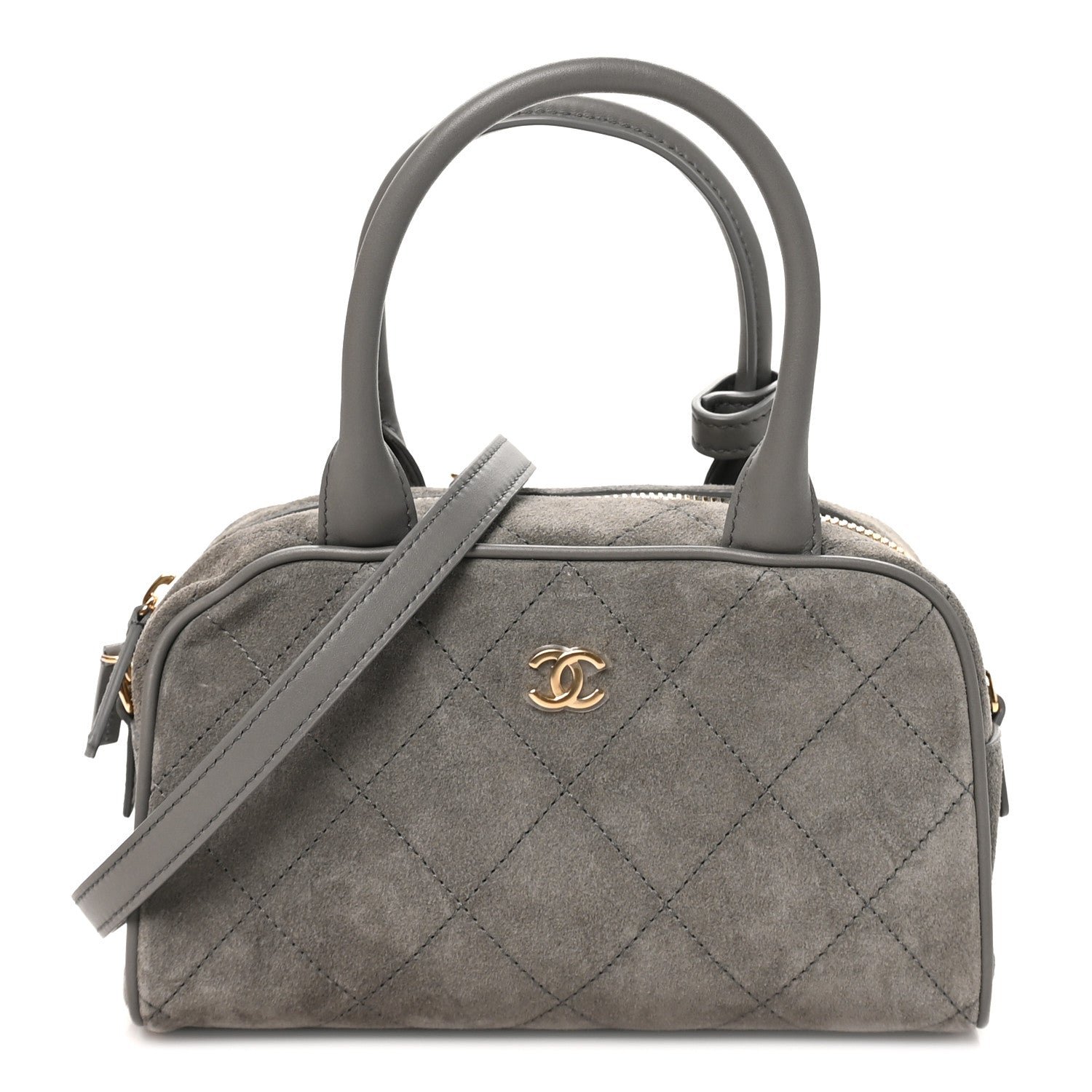 Chanel Suede Calfskin Small Perfect Bowling Bag Grey
