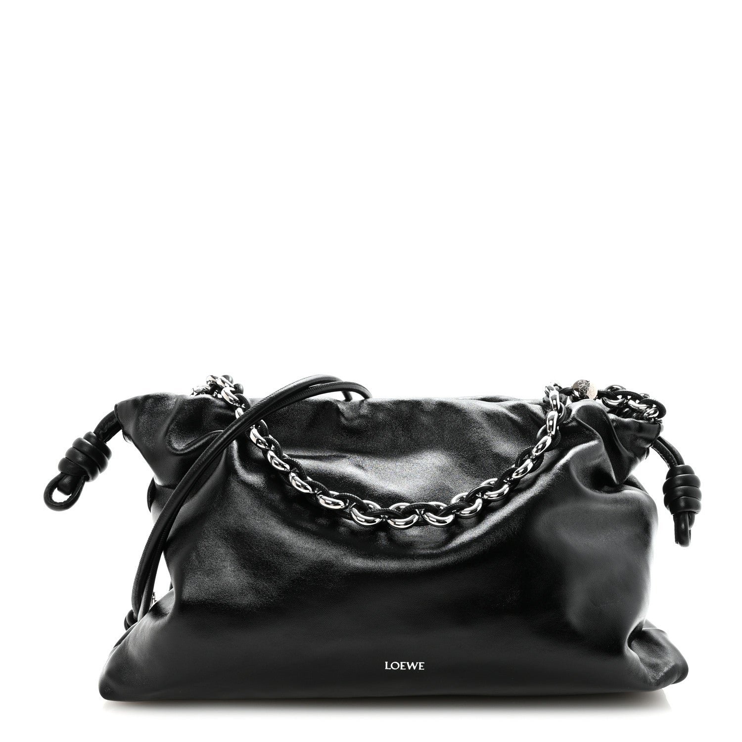Loewe Loewe Patent Lambskin Donut Chain Large Flamenco Knot Clutch Black