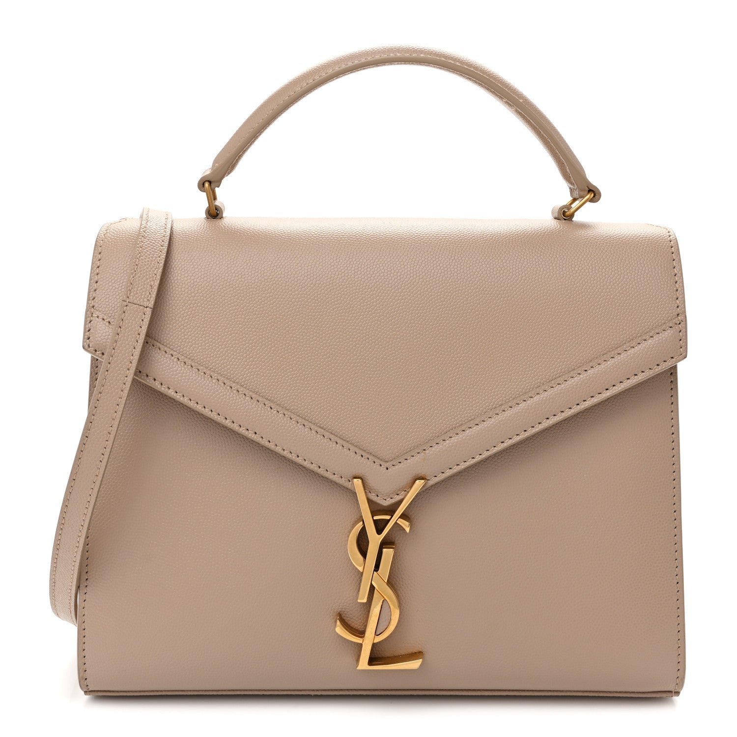 Saint Laurent Grain de Poudre Medium Classic Monogram Cassandra Top Handle Dark Beige