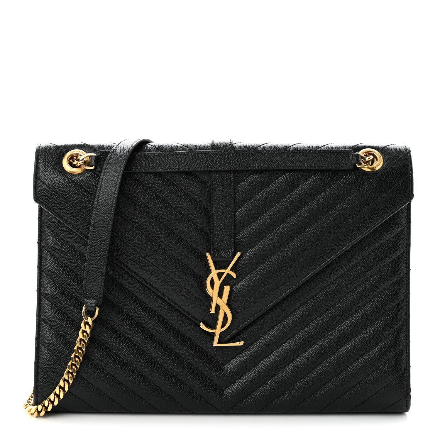 Saint Laurent Grain De Poudre Matelasse Chevron Large Monogram Satchel Black
