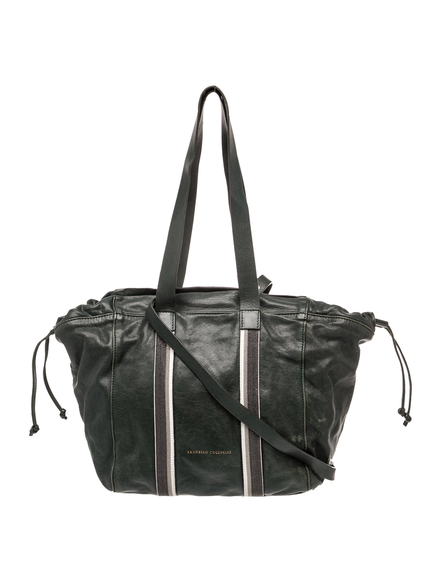 Leather Striped Trim Drawstring Tote Medium