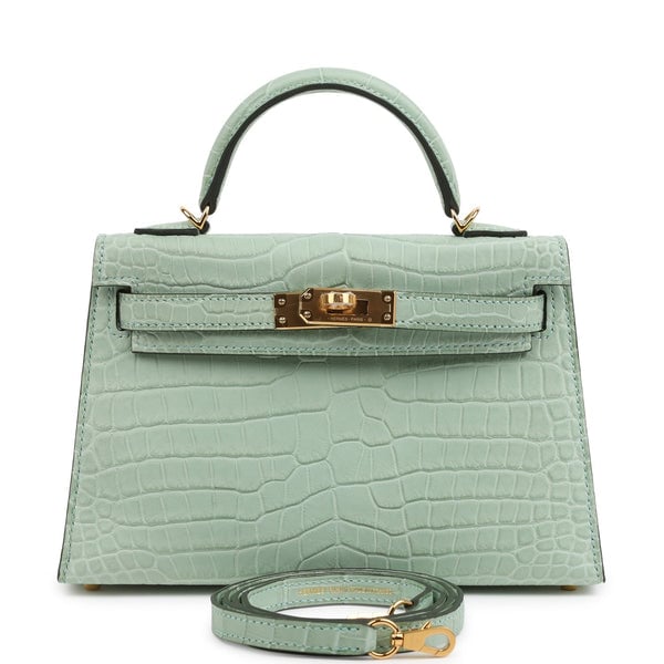 Hermes Hermes Kelly Sellier 20 Vert D'Eau Matte Porosus Crocodile Gold Hardware