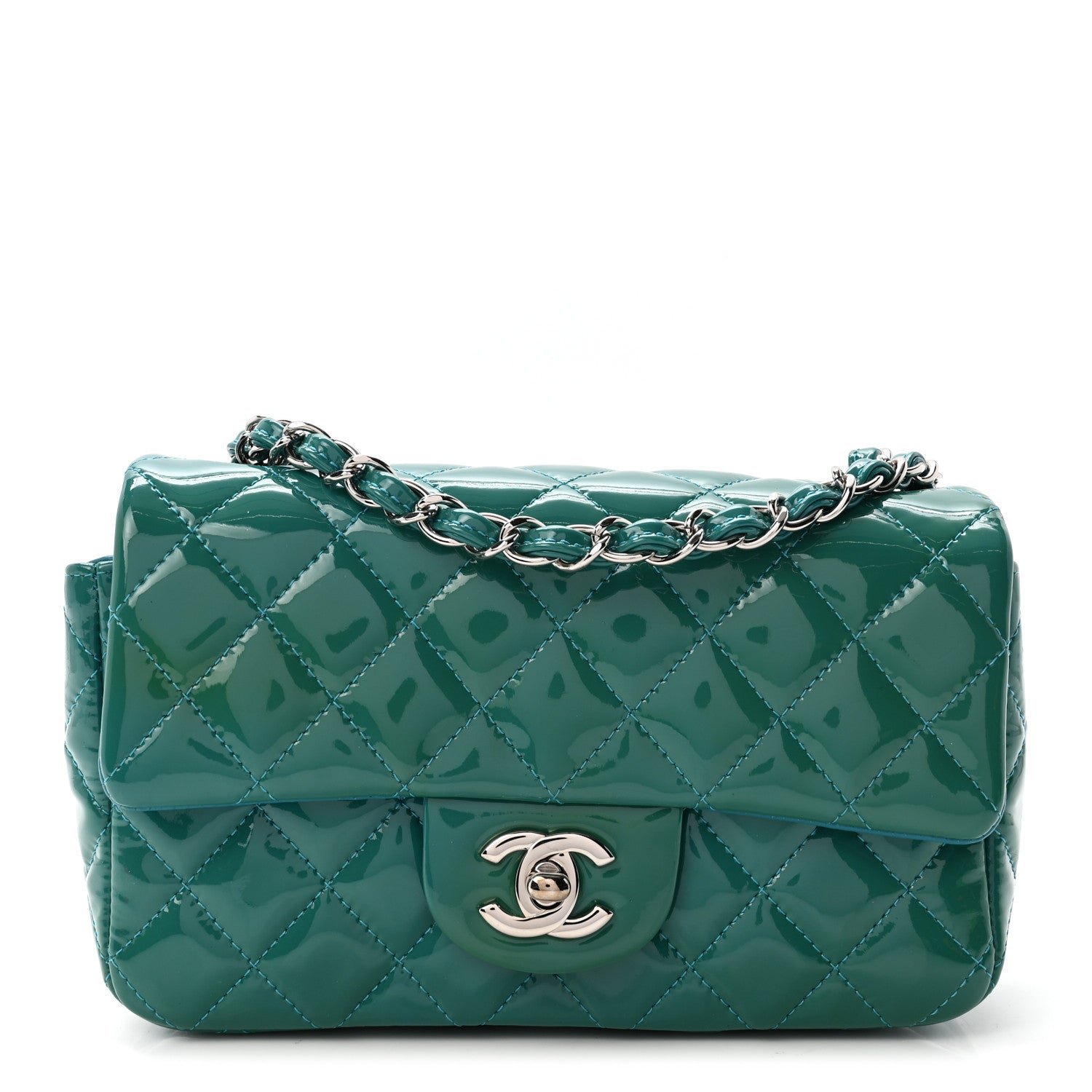 Chanel Patent Quilted Mini Rectangular Flap Turquoise